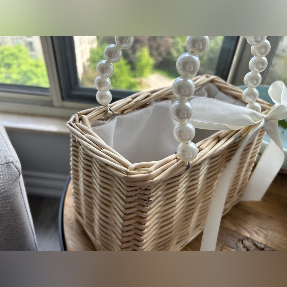straw/wicker pearl bag with bow - Picture 4 of 10
